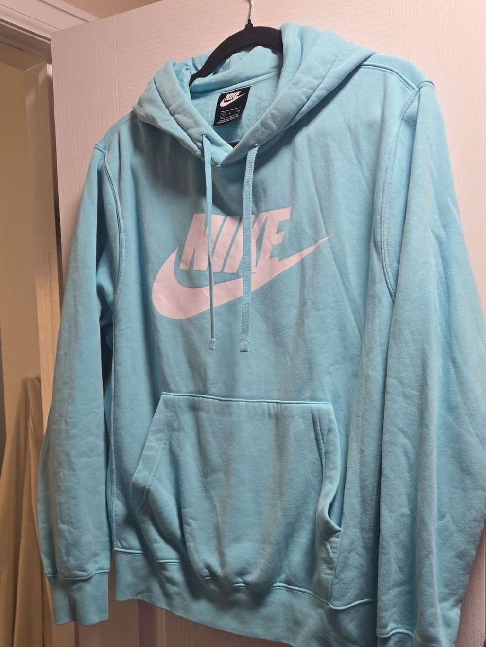 Nike Men’s Light Aqua Crewneck Hoodie with White Logo